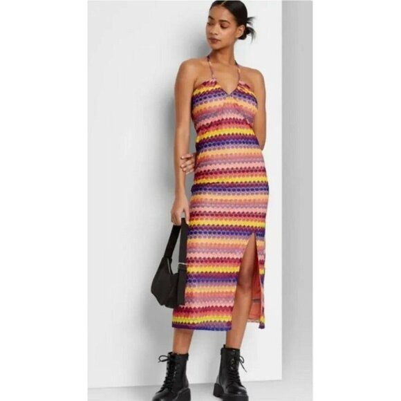 Women's Multicolored Crochet Slip Dress - Wild Fable Size Large - Picture 1 of 3